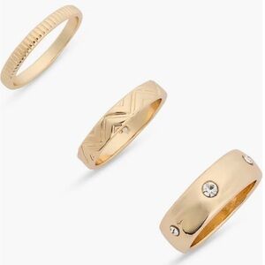 Textured 3 Rings Gold Tone Clear Stones